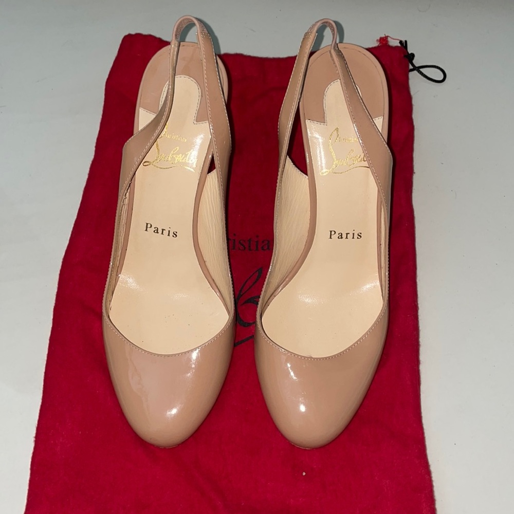 Christian Louboutin nude color,  slingback heel